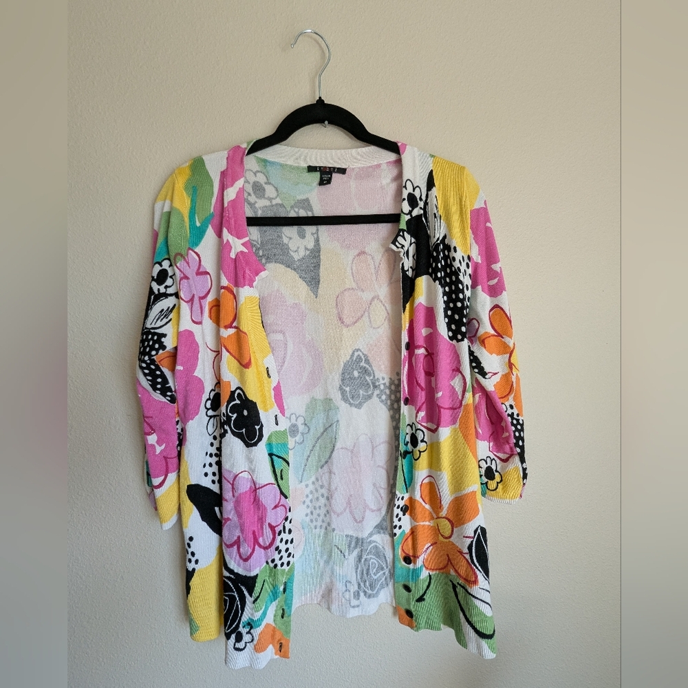 Cyrus Pink and Yellow Floral Lightweight Cardigan Sweater Size M